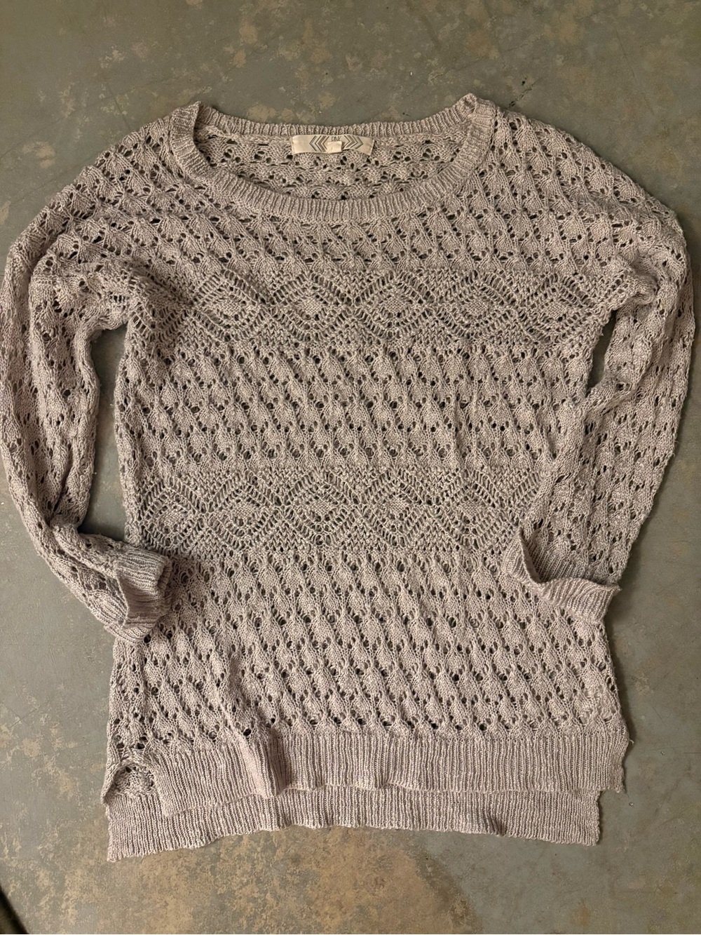 Pink Rose Light Taupe Open-Knit Crewneck Sweater